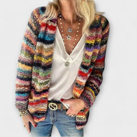 Stylish Striped Open Front Knit Cardigan