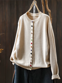 Effortless Round Neck Long Sleeve Button Up Knit Cardigan