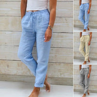 Relaxed elastic waist cotton linen wide leg pants
