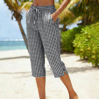 Relaxed Gingham Cropped Capri Pants