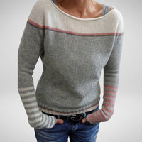 Effortless Boat Neck Striped Knit Sweater