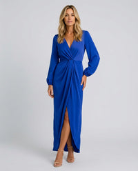Long-Sleeve Wrap Maxi Dress with Twisted Front