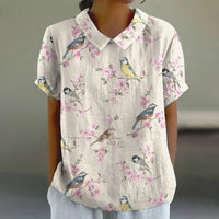 Effortless floral print cotton linen puff sleeve blouse