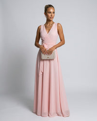 Chiffon Wrap Wedding Guest Maxi Dress with V-Neck