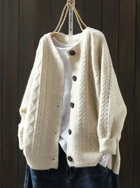 Stylish Oversized Contrast Button Cable Knit Cardigan