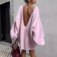 Relaxed Oversized Fluffy Knit Sweater Dress