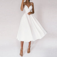 Elegant fit and flare midi wedding guest party dress
