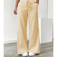 Relaxed Drawstring Waist Striped Wide Leg Pants