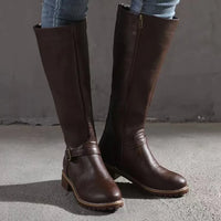 Refined Knee High Boots Buckle Block Heel