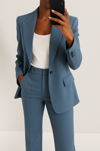 Refined Tailored Blazer and Wide Leg Pants Matching Set
