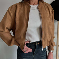 Relaxed Cropped Dropped Shoulder Bomber Jacket for Women