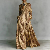 Relaxed High Waist Printed Long Sleeve Maxi Dress