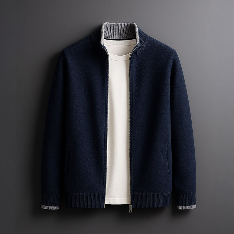 Men's Luxury Wool Knit Full-Zip Cardigan