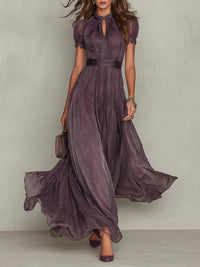 Elegant lace trim maxi wedding guest party dress